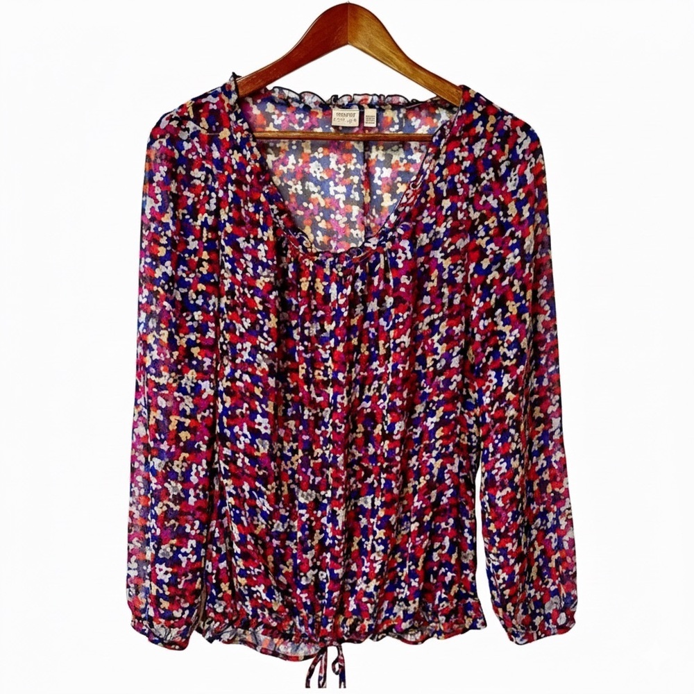 Esprit| Semi-Sheer Colourful Abstract Lightweight Flowy Cinched Blouse Sz M